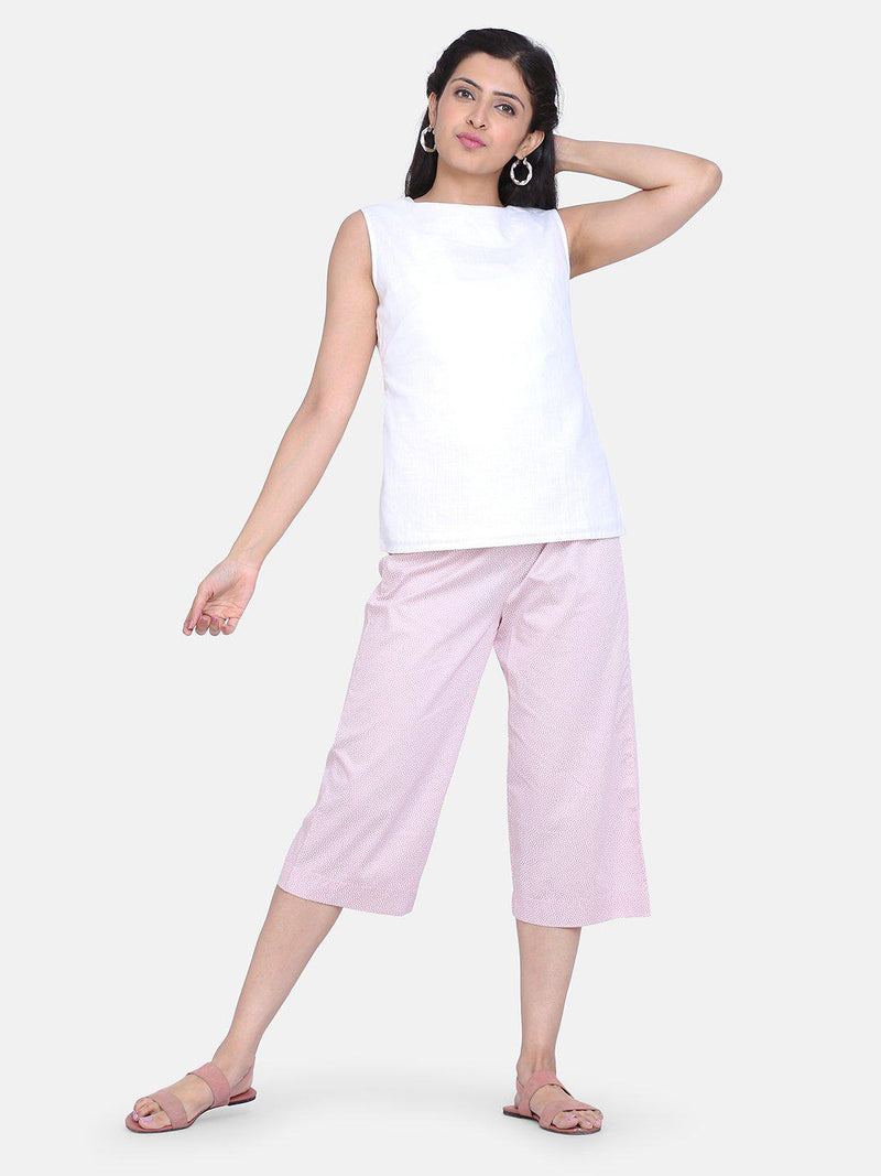 Dot Pattern Cotton Silk Culottes For Women - Baby Pink