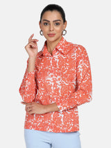 Cotton printed orange shirt for stylish casual wear.