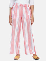 Striped cotton pyjama in peach with comfortable wide legs.