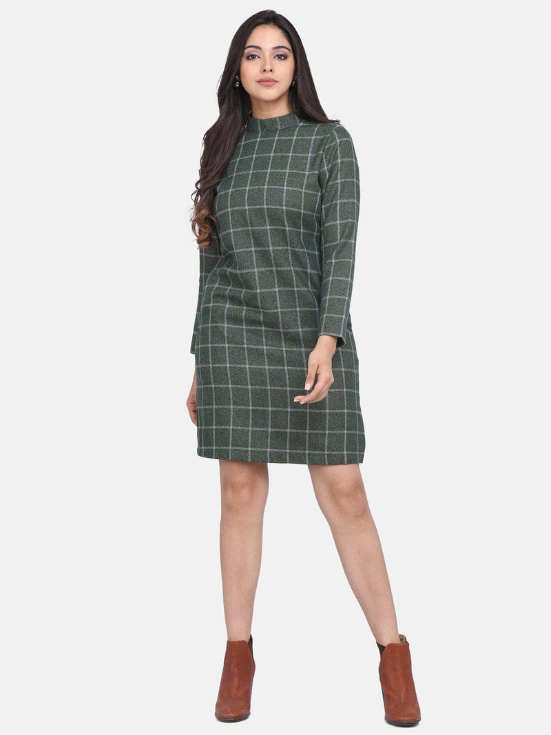 Green Checkered Wool Dress