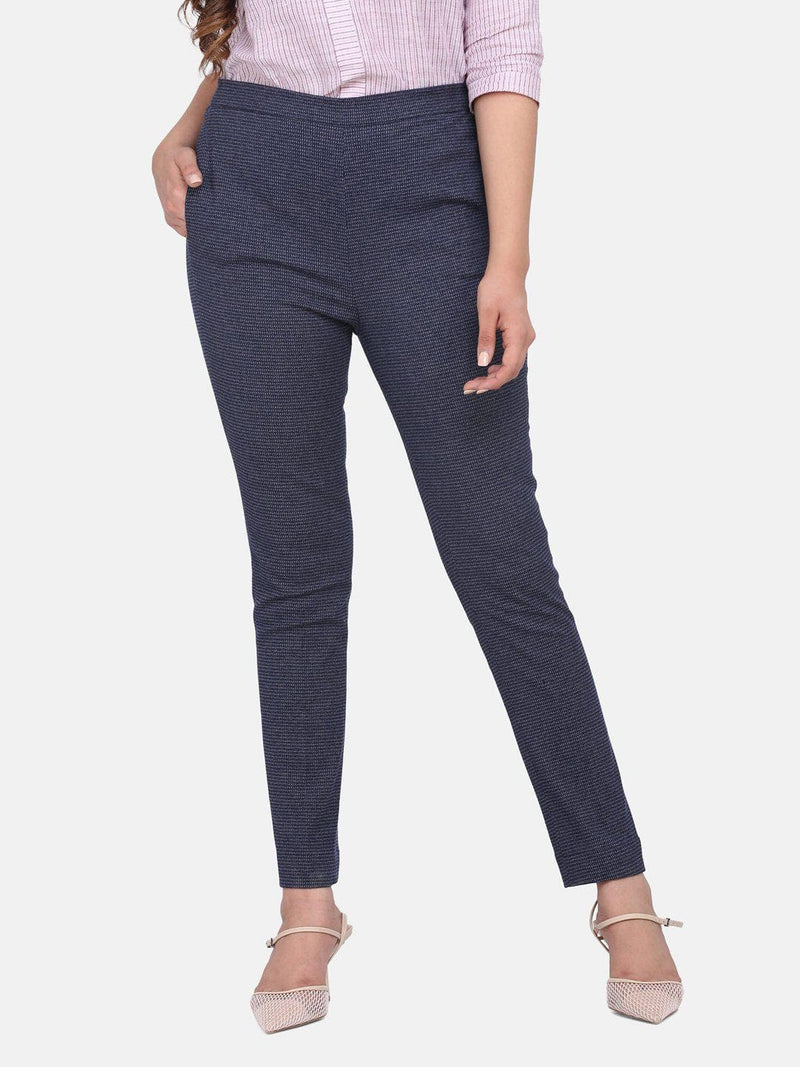 Blue Cotton Stretch Pull Up Pants