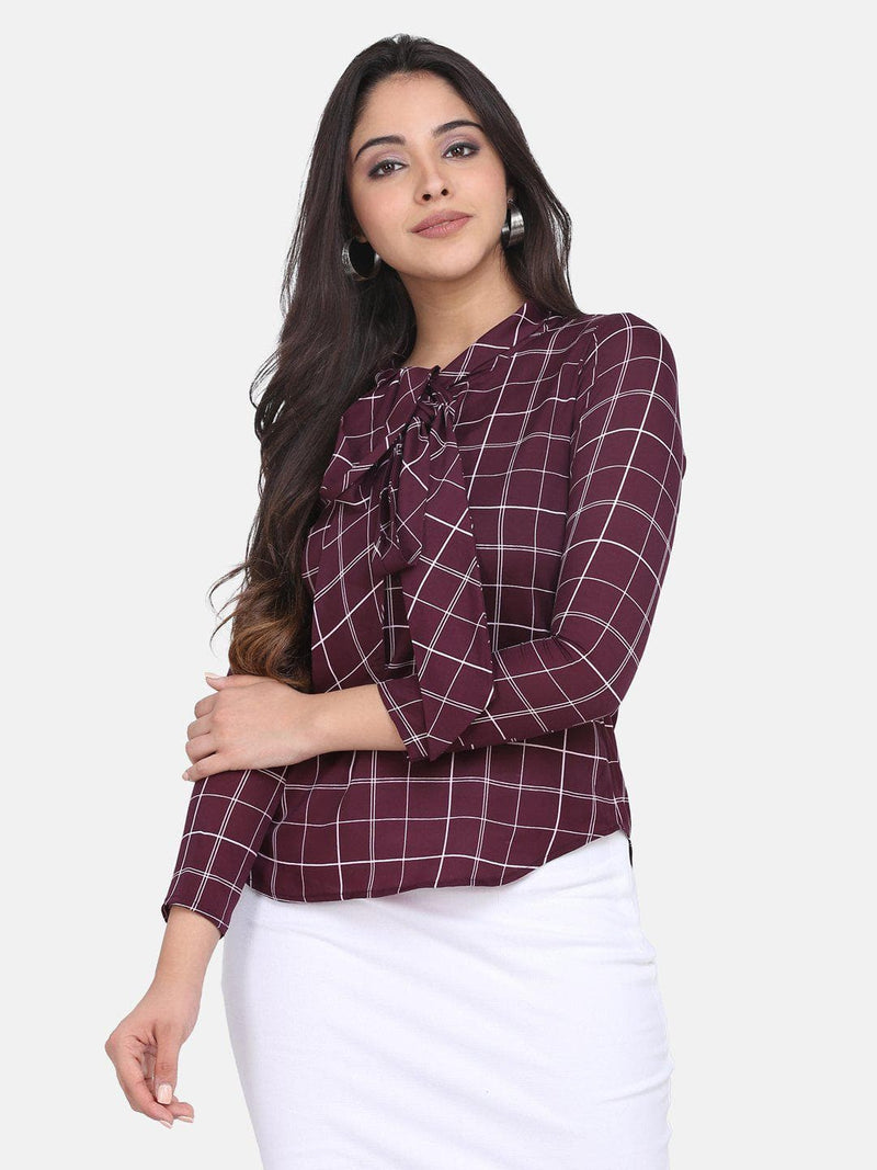 Front Tie Crepe Top For Women - Maroon