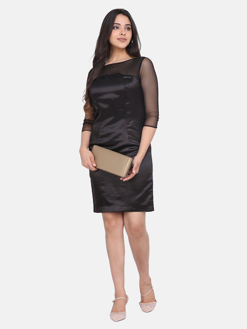 Satin Party Dress For Women - Black