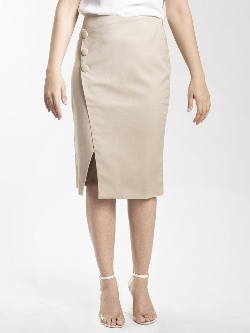 Beige Button Detail Skirt