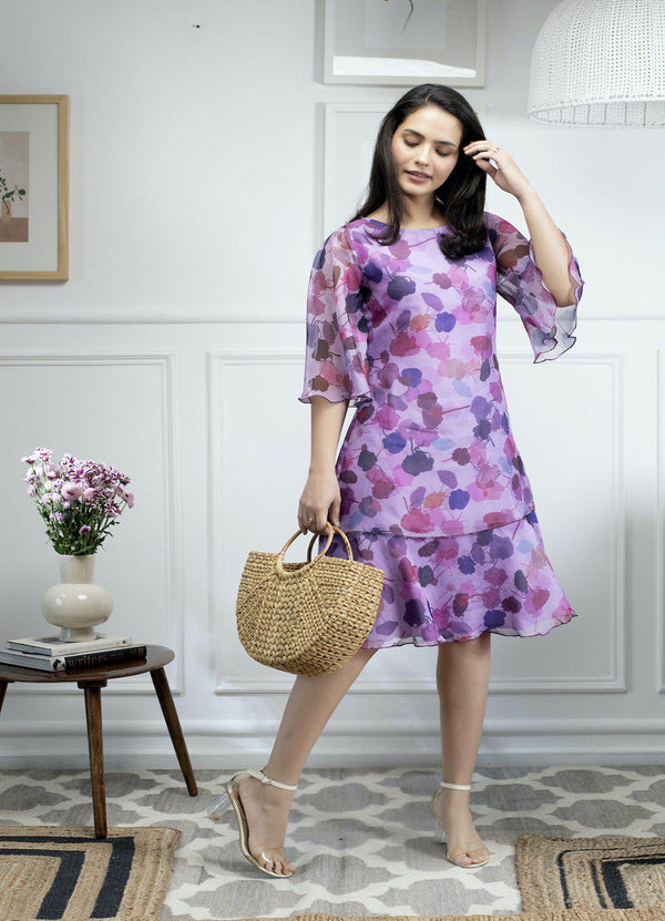 Floral Print A Line Dress For Women - Mauve