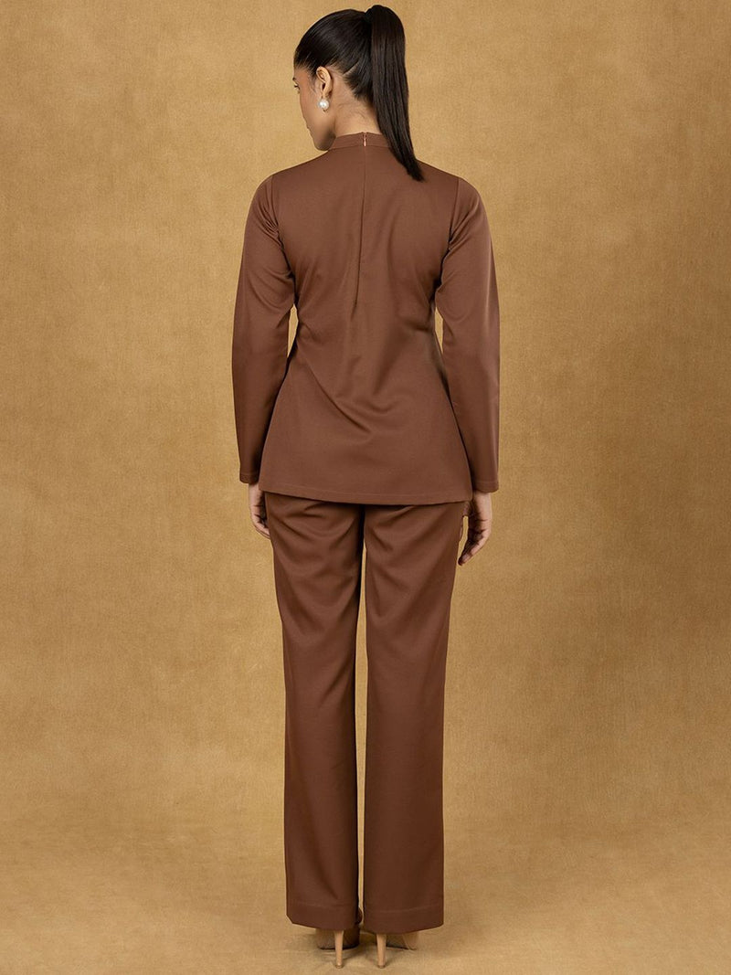 Brown Front Slit Top With Straight Trouser