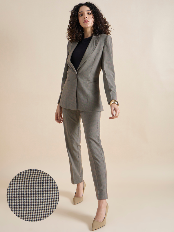 Notched Lapel Refined Check Blazer Paired With Trouser In 4-Way Stretch Fabric