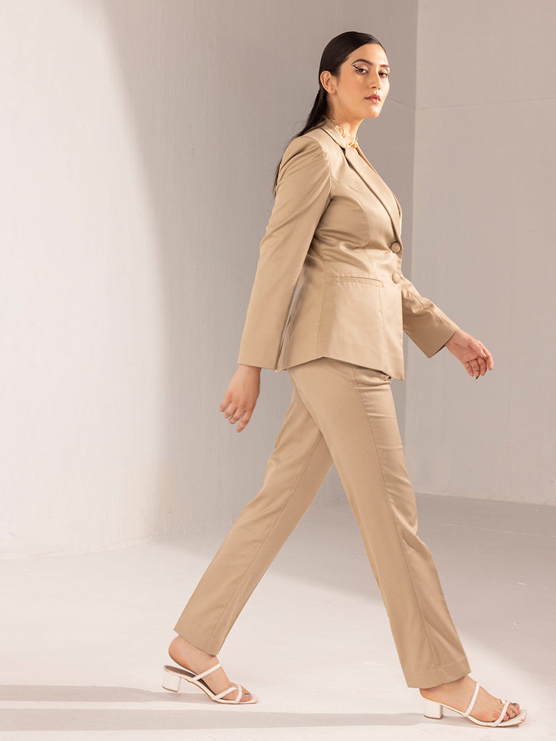 Poly Viscose Pant Suit in Beige, stylish formal wear for women.