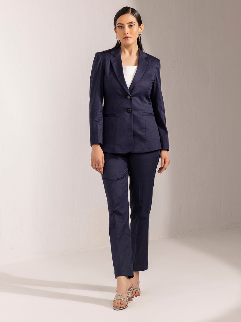 Poly Cotton Navy Blue Pant Suit for stylish professional outfits.