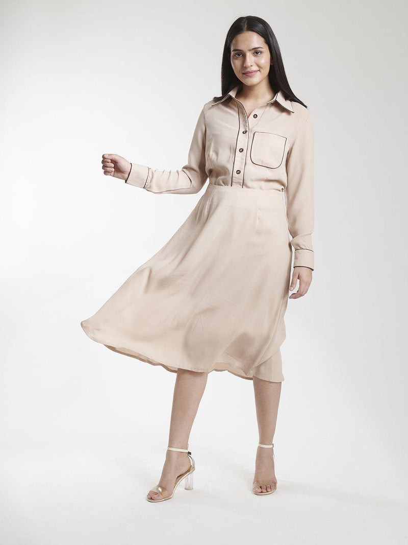 Beige Poly Moss A line Skirt Suit