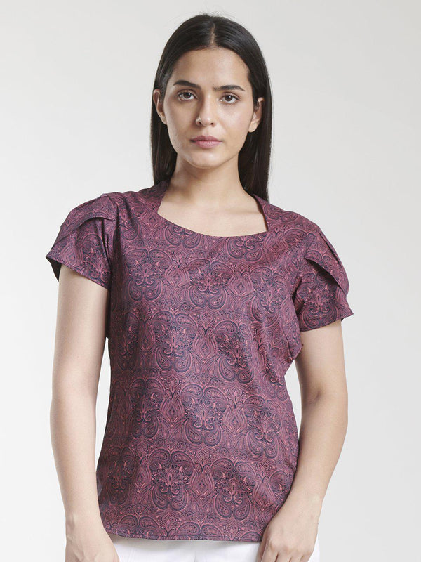 Print Cotton Top For Women - Purple