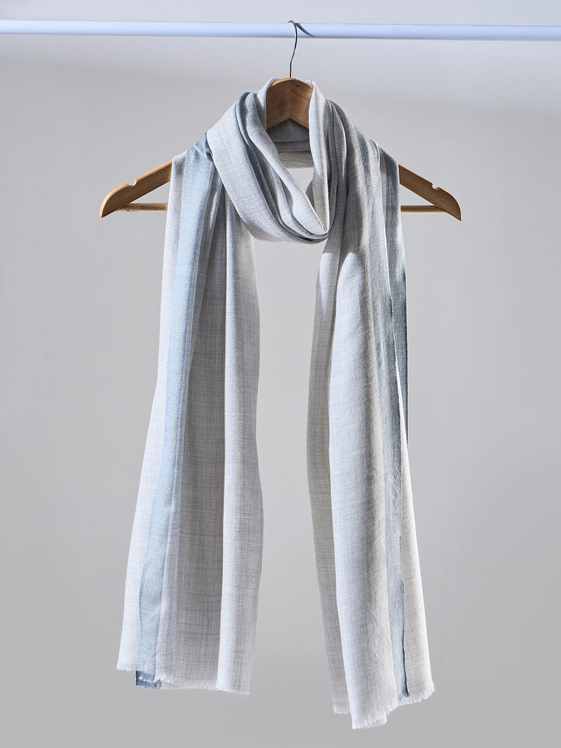 Light Grey Contrast Border Woolen Rectangular Stole for Women