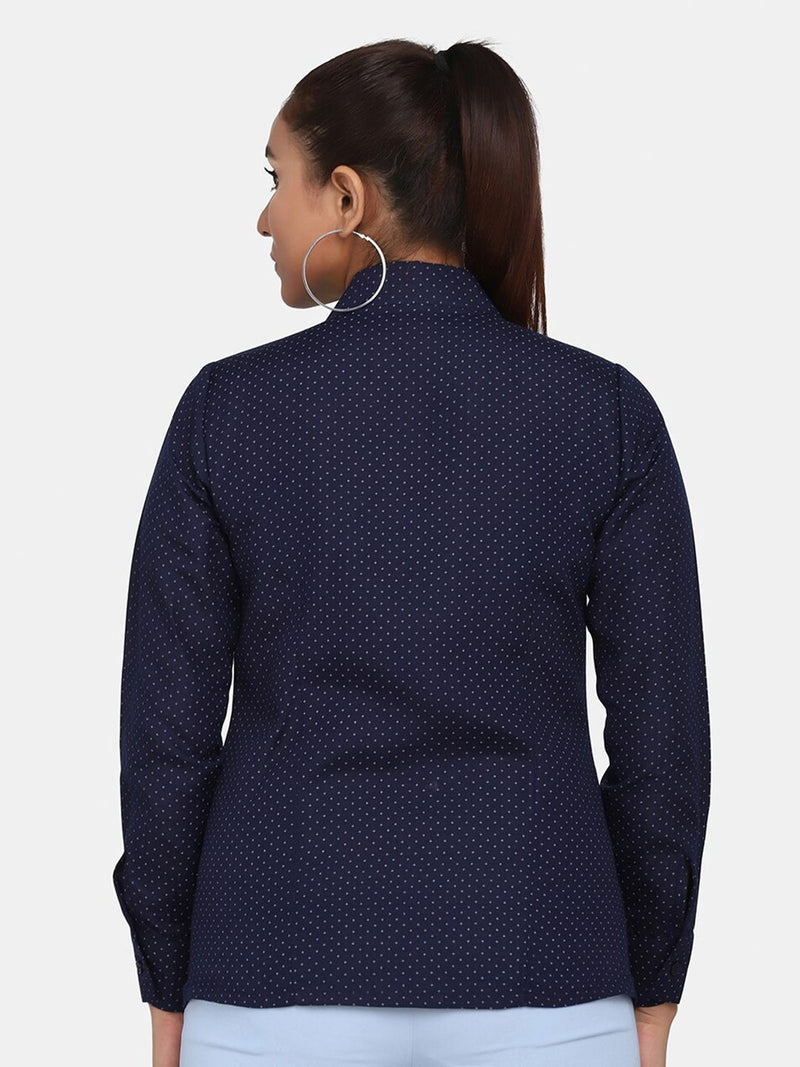 Printed Collared Formal Shirt for Women - Navy Blue