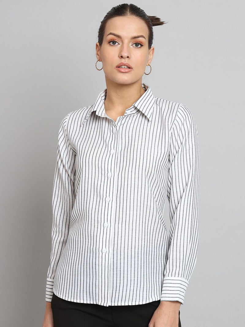 Striped Collared Shirt- White and Grey