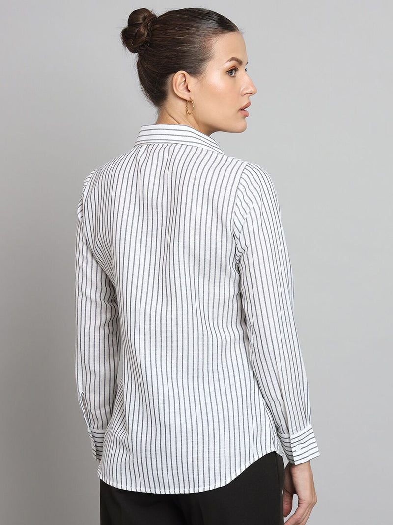 Striped Collared Shirt- White and Grey