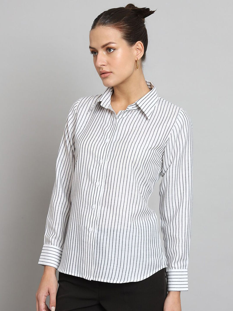 Striped Collared Shirt- White and Grey