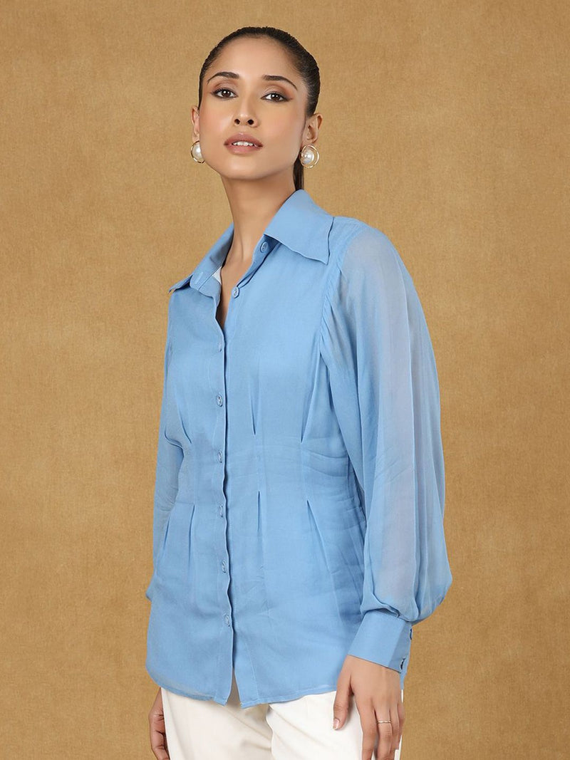 Blue Solid Darted Shirt