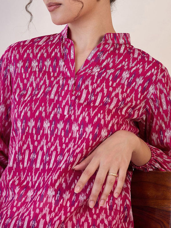 Pink Ikat Print Basic Top