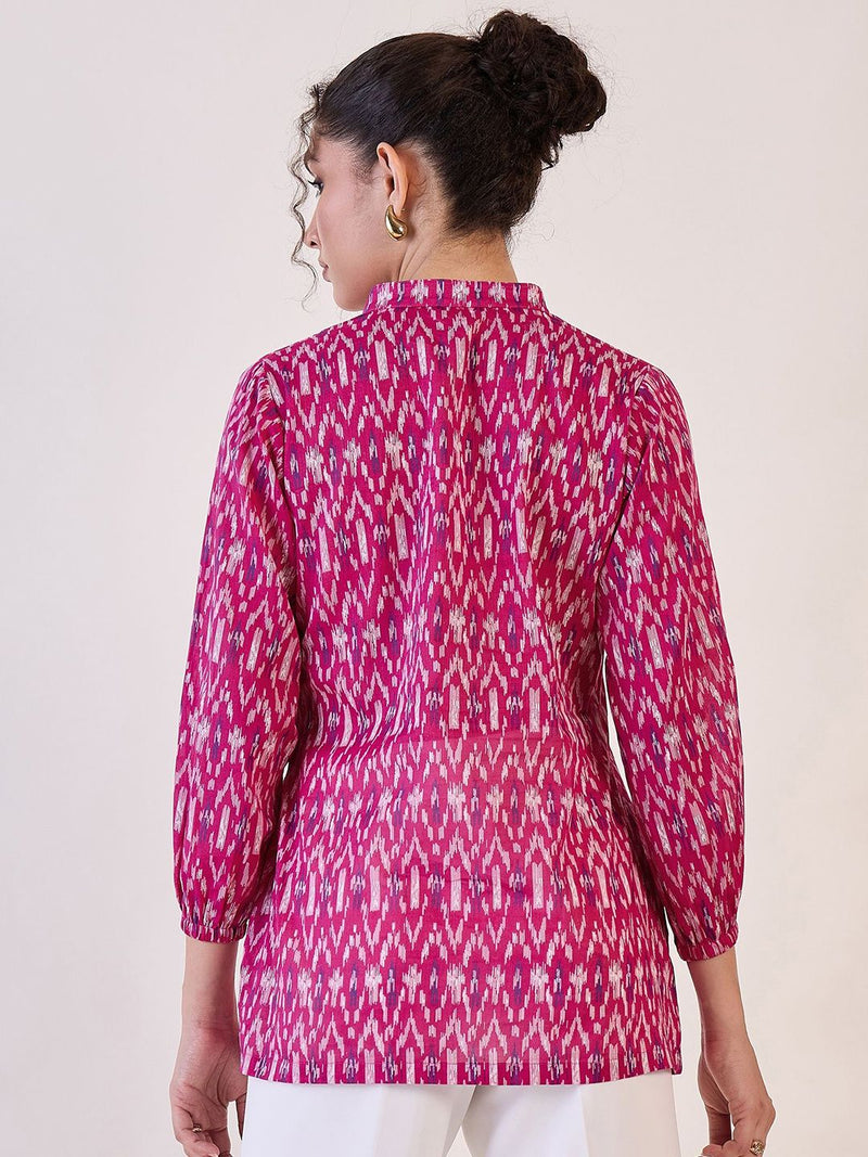 Pink Ikat Print Basic Top