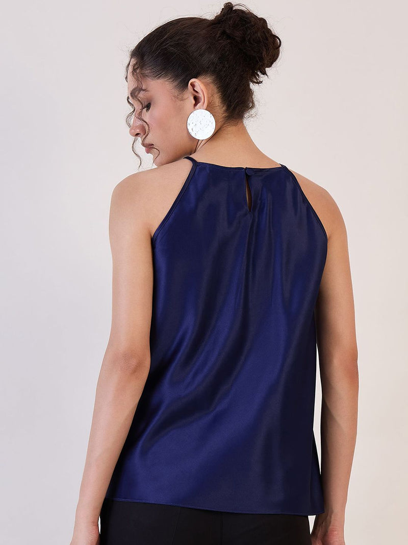 Blue Satin Halter Neck Top