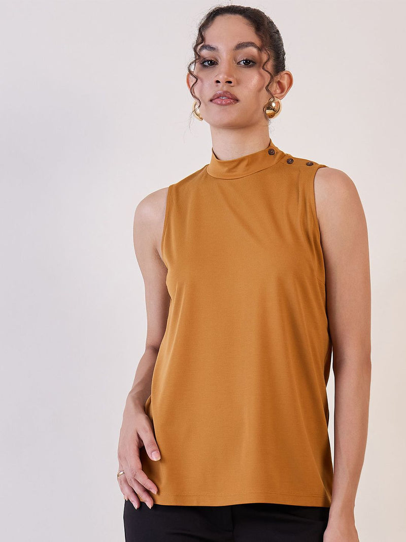 Mustard High Neck Sleeveless Top