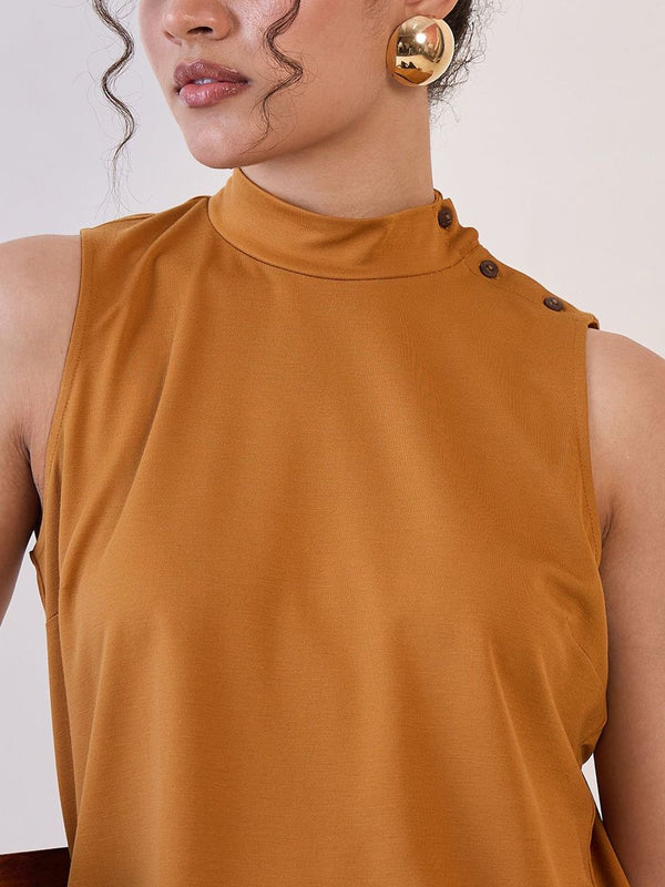 Mustard High Neck Sleeveless Top