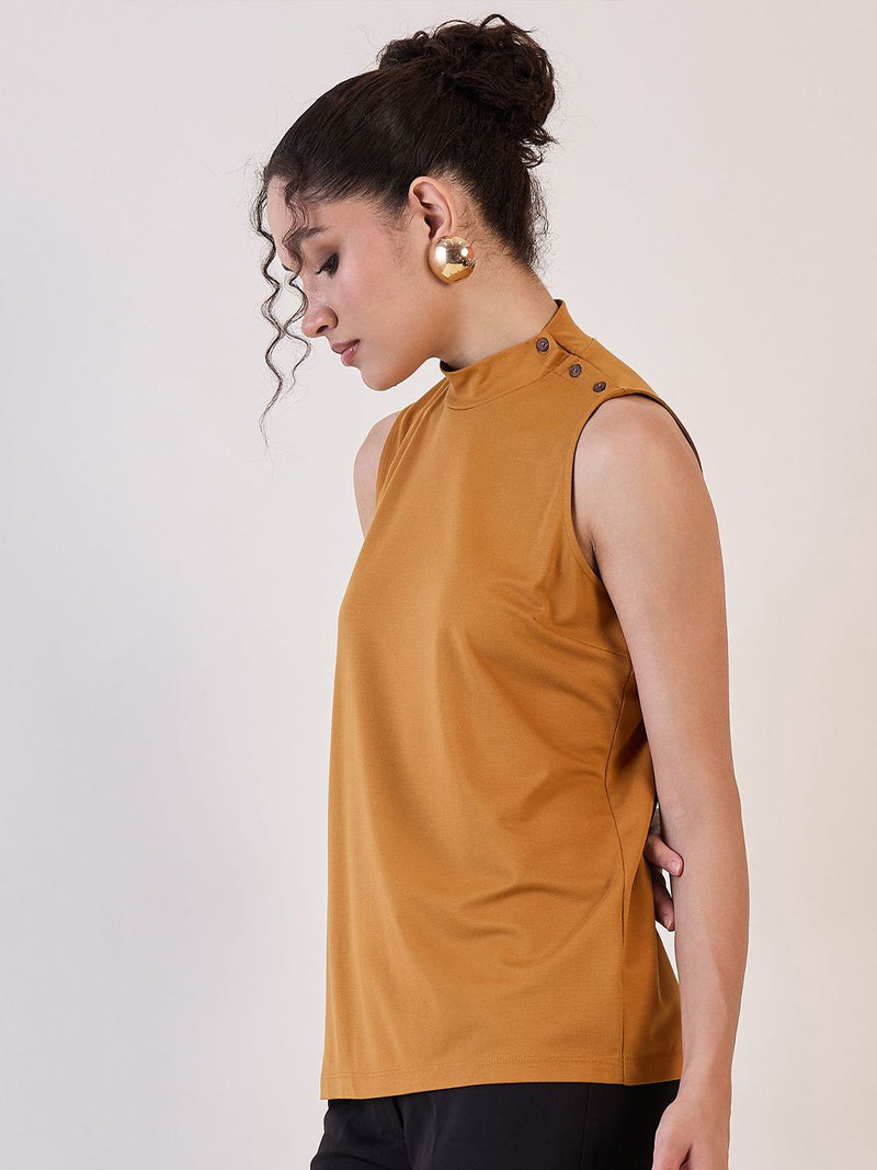 Mustard High Neck Sleeveless Top