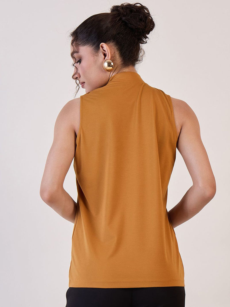 Mustard High Neck Sleeveless Top