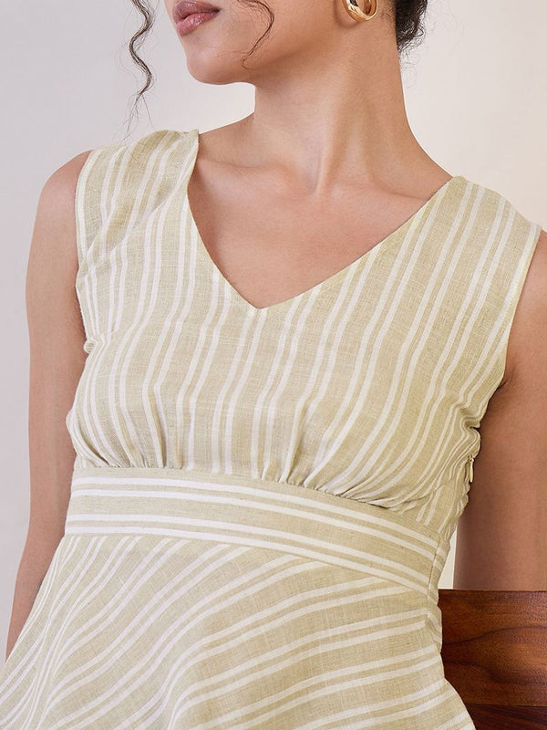 Beige Stripe Sleeveless Peplum Top