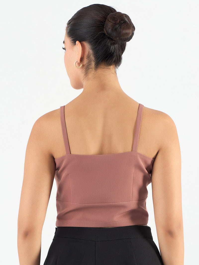 Dusty Peach Classic Cropped Bustier In Stretchable Fabric