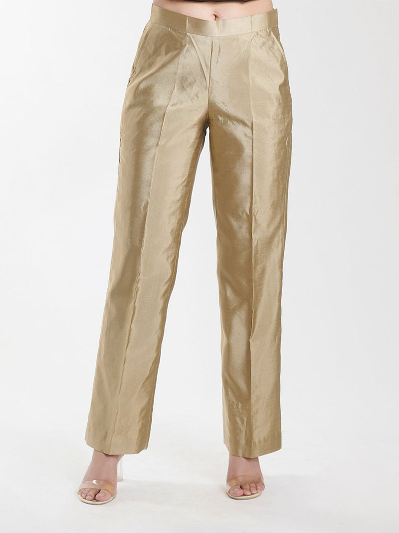 Silk Comfort fit Mid Waist Trouser - Golden Beige