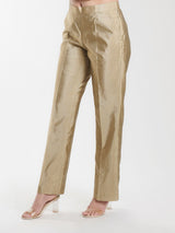 Silk Comfort fit Mid Waist Trouser - Golden Beige