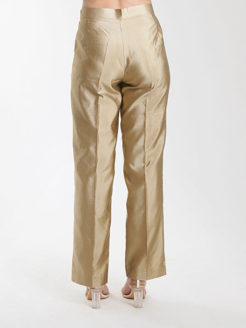 Silk Comfort fit Mid Waist Trouser - Golden Beige