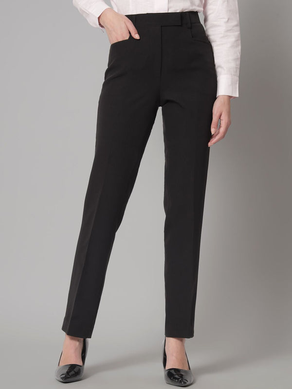 Slim Fit Mid Waist Stretch Pants- Black