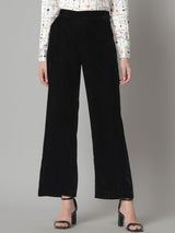 Comfortable Mid Waist Velvet Trouser- Black