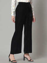 Comfortable Mid Waist Velvet Trouser- Black