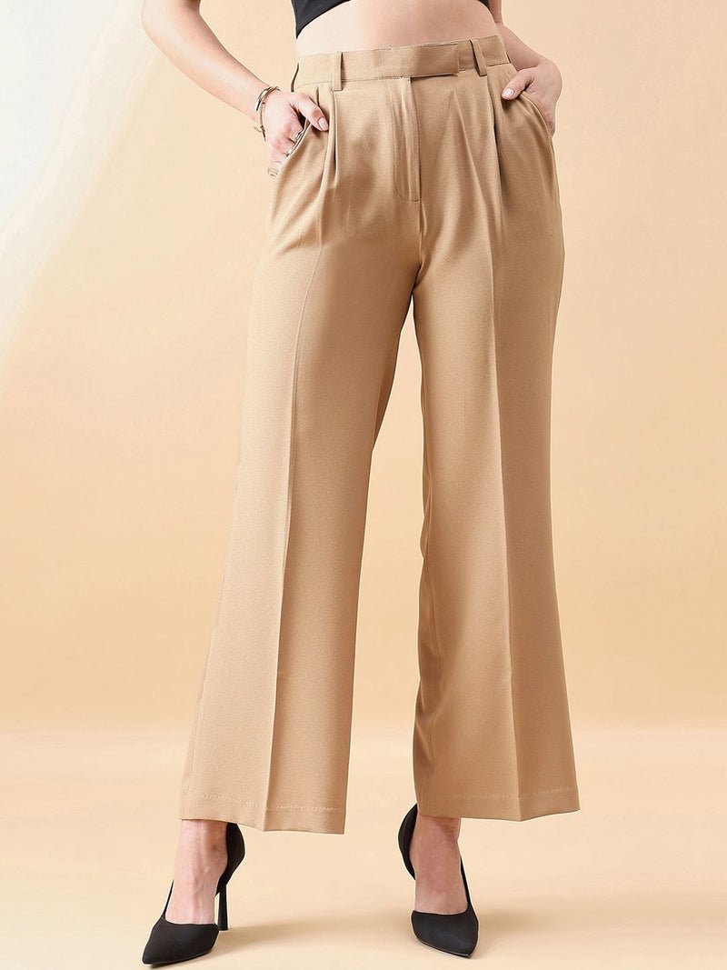 High Waist Straight Trouser - Beige