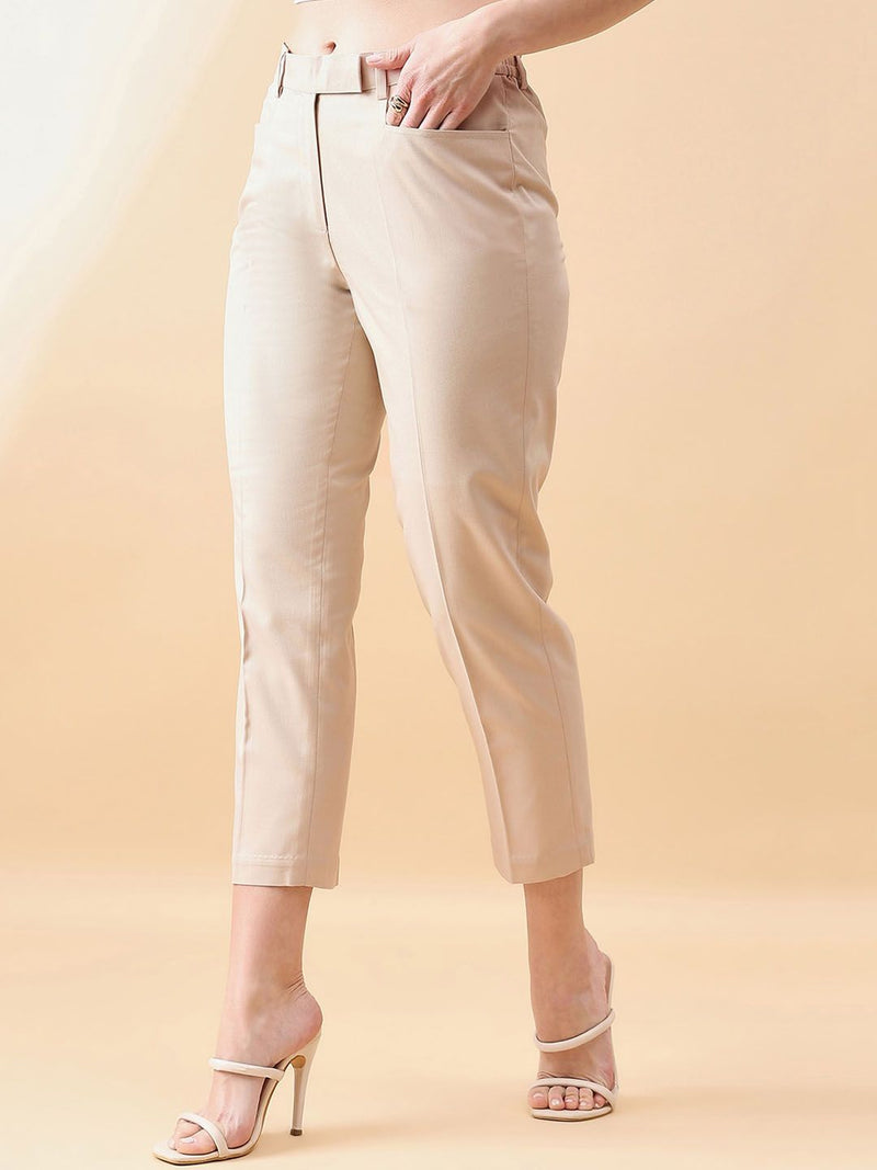 Tapered Mid Waist slim fit Trouser - Beige