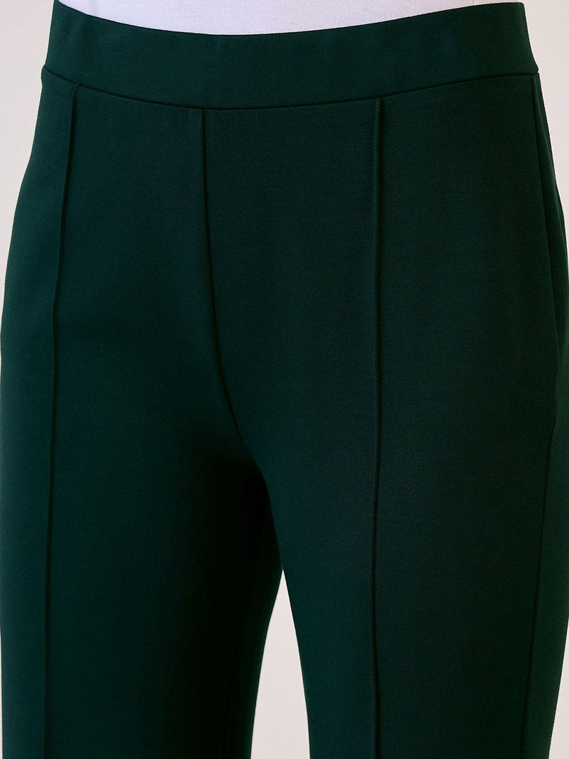 Straight Fit Mid Waist Stretch Trouser -Bottle Green