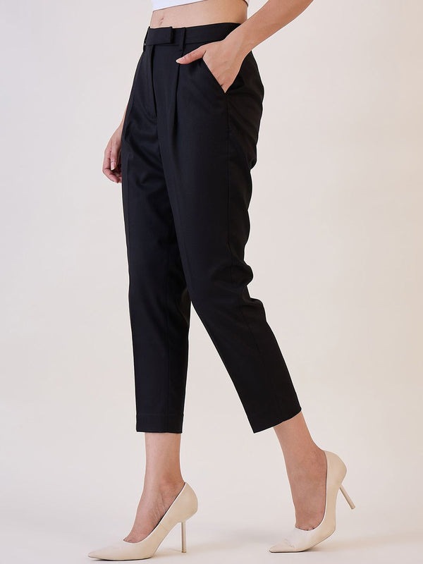 Black Pleated High Waist Above Ankle length Trouser