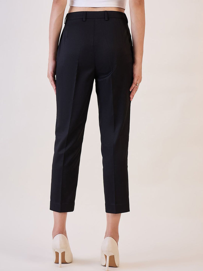 Black Pleated High Waist Above Ankle length Trouser