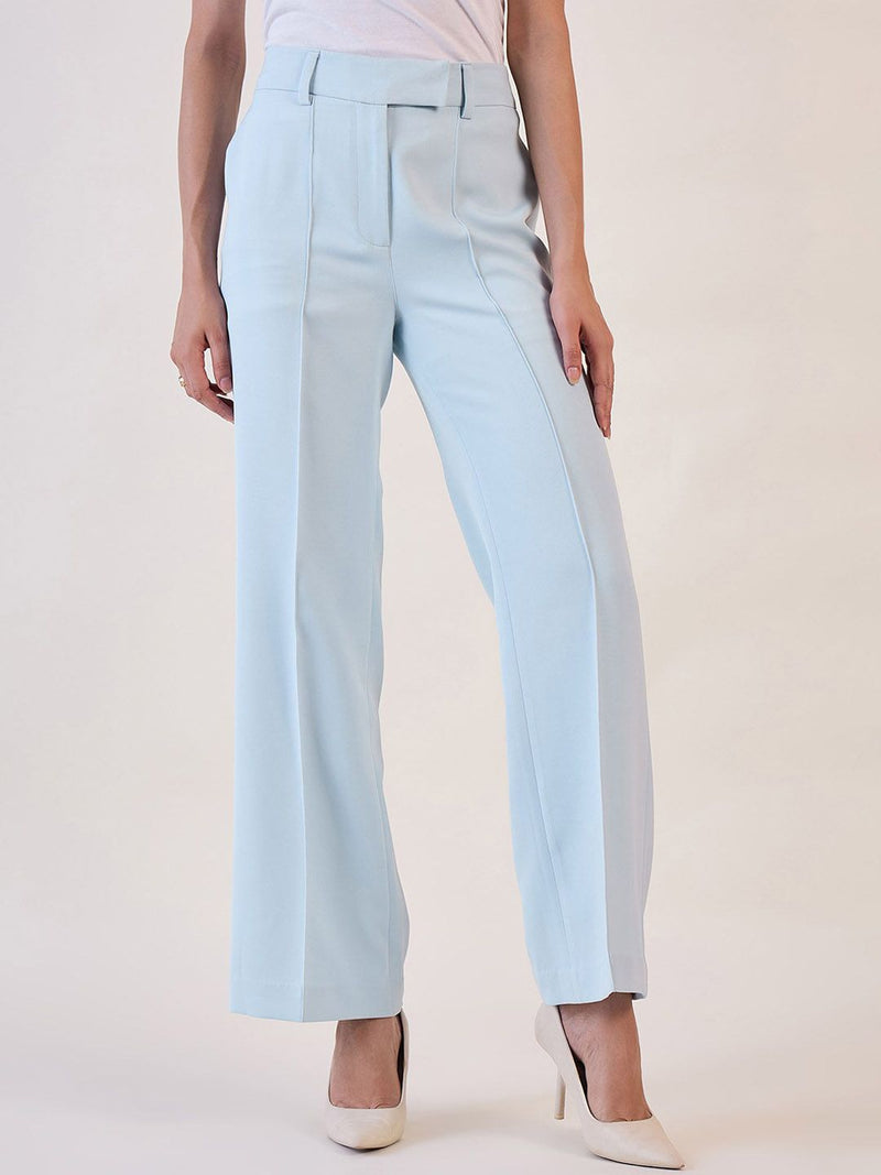 Light Blue Mid Waist Straight Fit Trouser