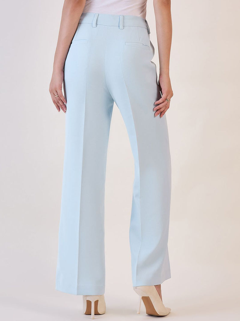 Light Blue Mid Waist Straight Fit Trouser