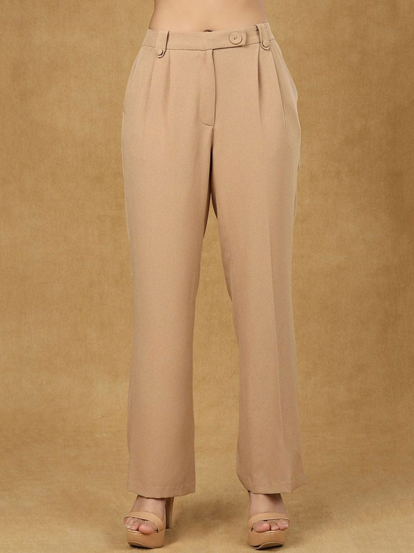 Beige High Waist Pleated Trouser