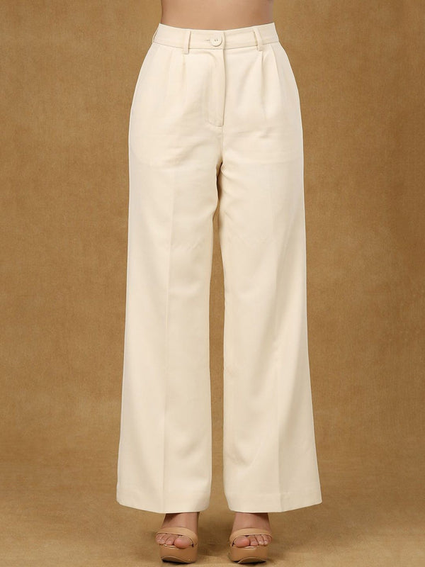 Ivory Pleated High Waist Wide Leg Trouser