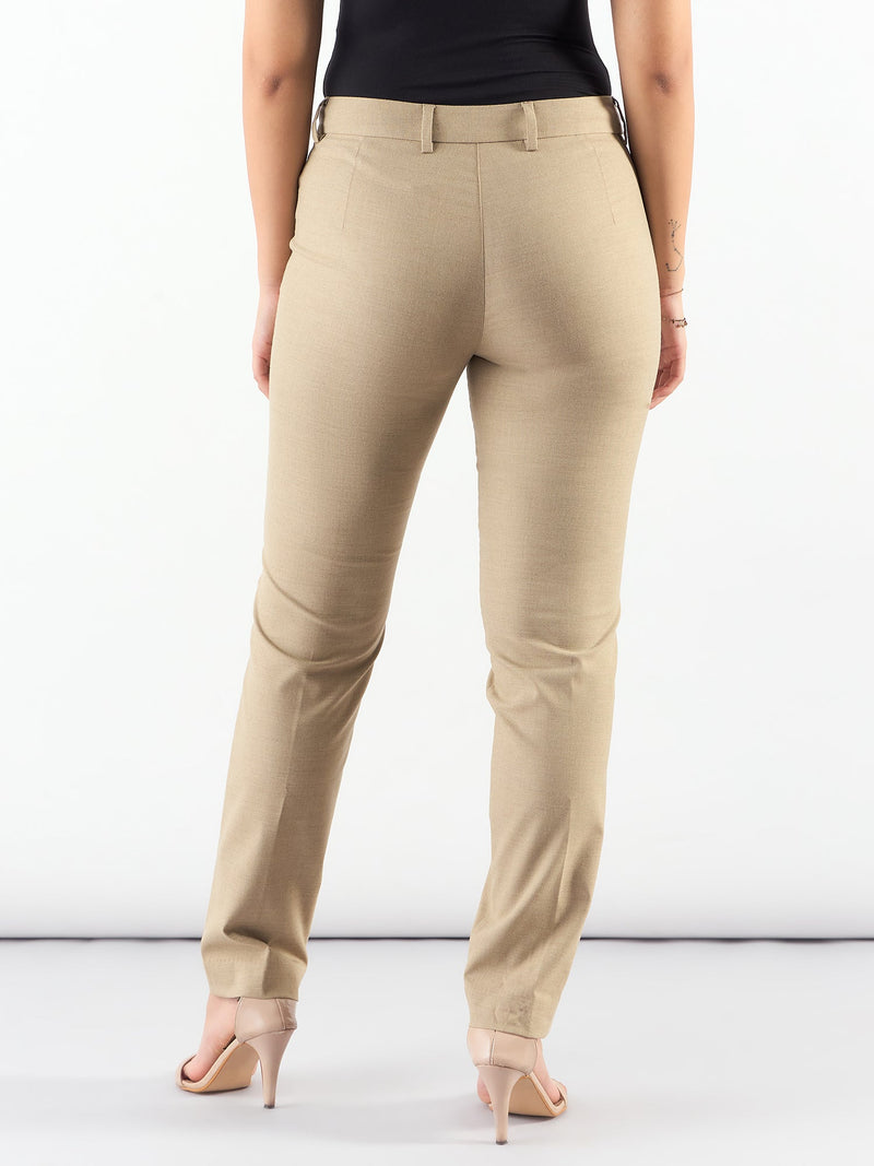 Beige Regular Fit Mid Waist Trouser