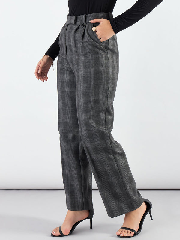 Checkered High Waist Warm Pleated Trouser