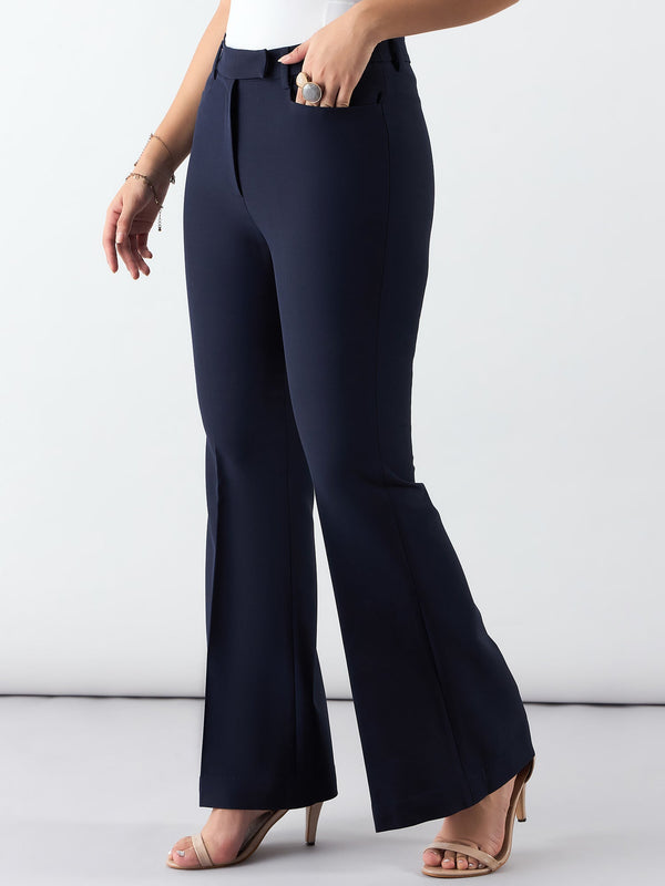 Women Navy High Waist Trouser In Stretchable Fabric