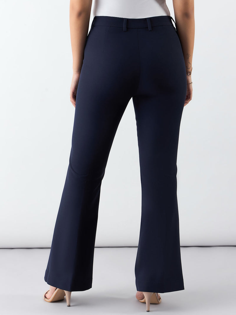 Women Navy High Waist Trouser In Stretchable Fabric