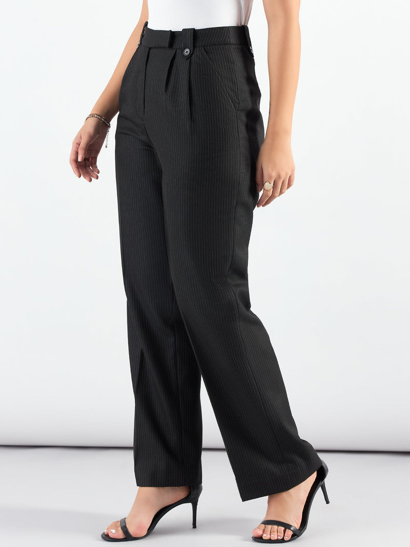 Striped High Waist Pleated Trouser